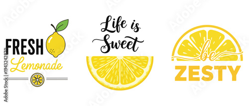 A vibrant collection of lemon themed illustrations and lettering featuring phrases and citrus imagery