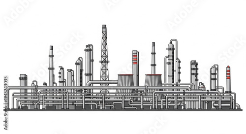 Industrial Refinery Plant Illustration Detailed View.