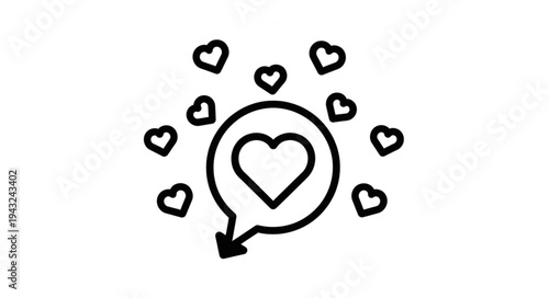 Hand-drawn Heart with Surrounding Smaller Hearts.