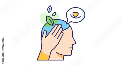 Abstract Illustration of Human Head with Thought Bubble.