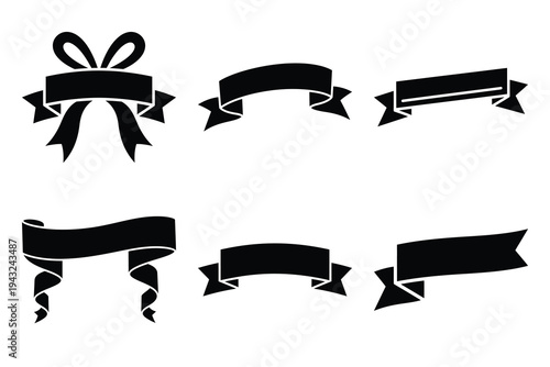 set of holiday ribbon banner icon elements collection.