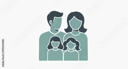 Family Portrait of Four Members Wearing Masks.