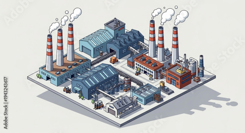 Isometric Industrial Factory Complex Illustration.