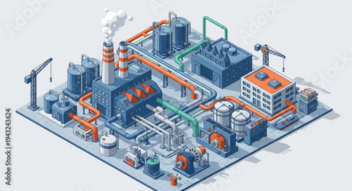 Isometric Industrial Factory Complex Structure.