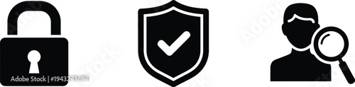 Security investigation icons detective magnifying glass shield lock symbols