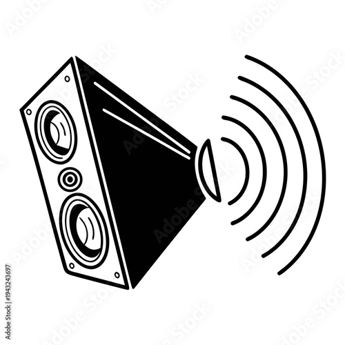 Vászonkép Perspective view speaker box vector illustration with dual drivers and sound wav