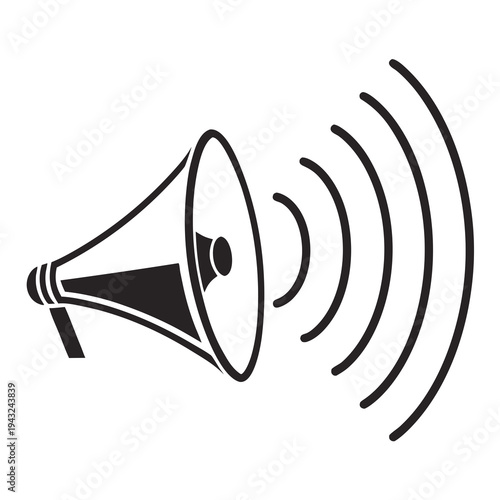 Megaphone icon sound wave amplification signal broadcast symbol audio volume loud noise announcement tool flat design vector graphic