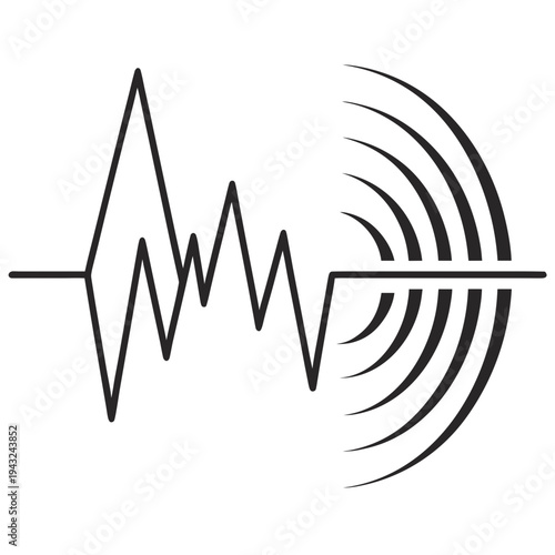Abstract sound wave icon with frequency lines and radio signal transmission symbols representing audio recording broadcast and electronic vibration