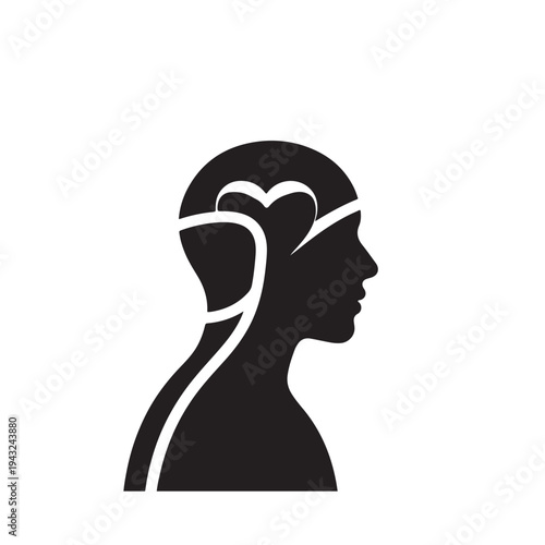 Minimalist of a head with headphones profile black