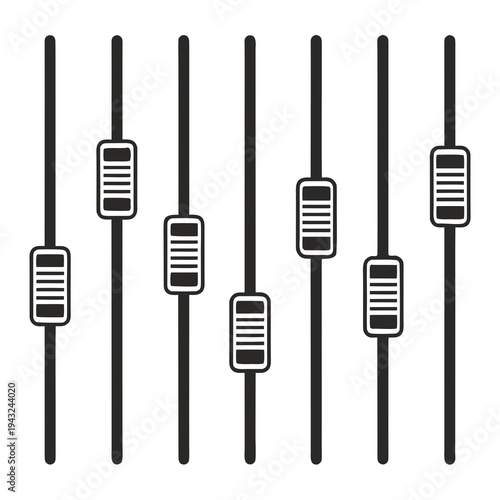Audio mixer fader sliders icon set for music production and sound engineering professional studio equipment control panel vector illustration design