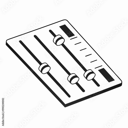 Isometric audio control panel icon with sliding faders for professional sound mixing studio and recording equipment vector illustration on white