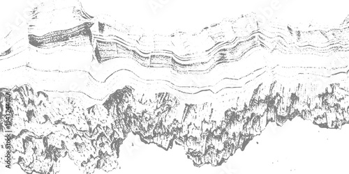 Abstract monochrome texture with flowing wavy distortion lines across the top and dense cracked, rocky patterns below, resembling eroded terrain or seismic layers, distressed grunge style background.