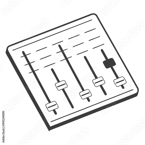 Four channel audio mixer soundboard faders knobs and buttons for music production recording studio live sound mixing console device