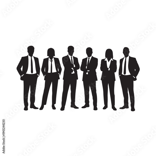 Six black silhouette business people standing in a row 1