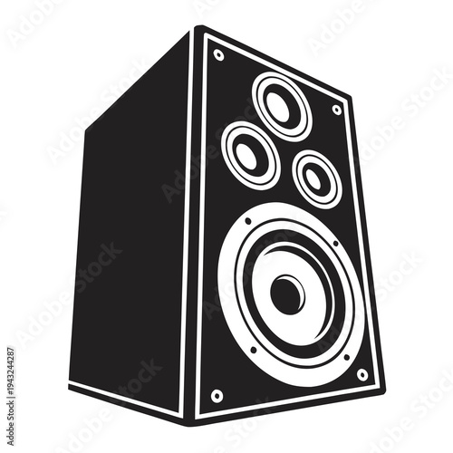 Isometric sound speaker vector illustration, music speaker graphic design, audio equipment black and white silhouette on white background