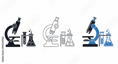 Microscope Laboratory Glassware Icon Set