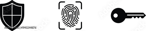 Security icons shield fingerprint key protection verification symbols