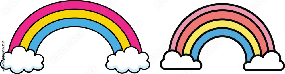 Obraz premium Cute Cartoon Pansexual Pride Rainbow Illustration with Clouds on White Background