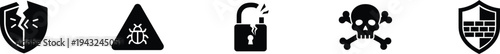 Security warning icons alert shield danger protection symbols set