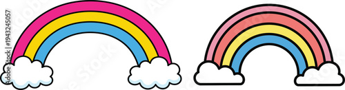 Cute Cartoon Pansexual Pride Rainbow Illustration with Clouds on White Background