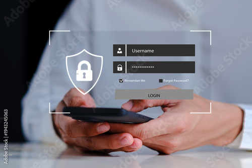 Obraz na plátně Person using smartphone with secure login interface showing username and passwor