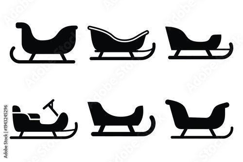 set of sled silhouette simple icon elements collection.