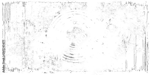 Minimalist abstract circular design made of scattered particles and broken lines, faint concentric rings forming a futuristic interface pattern texture.