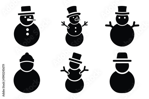 set of snowman with hat icon elements collection.