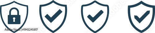 Shield security icons protection verification authentication symbols set