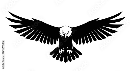 Bald Eagle Silhouette Flying with Spread Wings.