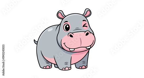 Cartoon Hippo Illustration Happy Animal Character.