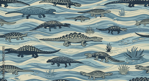 Crocodiles Swimming in Water Illustration.