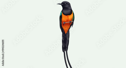 Black and Orange Bird Standing Isolated.