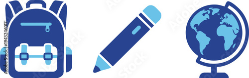 Set of 3 blue education icons vector