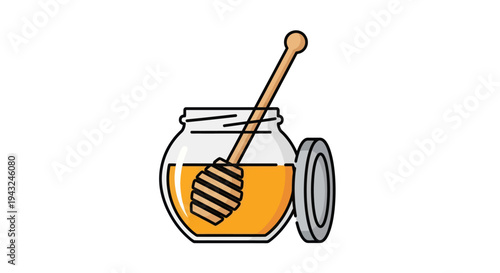 Honey in Jar with Dipper.