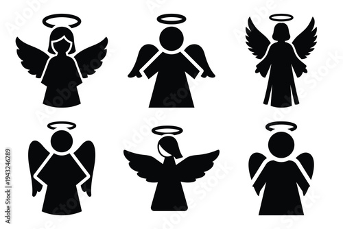 set of angel with halo icon elements collection.
