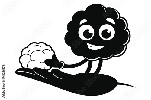 Simple black and white vector icon of a hand holding a brain, representing mental support and psychological concepts.