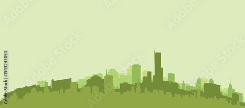 Green panoramic poster of the city skyline with solid background buildings on a hilly terrain of BOSTON, UNITED STATES
