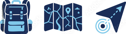 Set of 3 travel icons vector, navigation symbols
