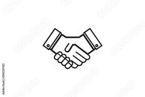 Simple black handshake icon for representing business deals, partnerships, and agreements