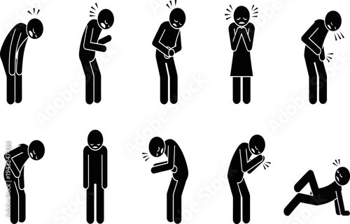 Illustrations of people experiencing stomach pain