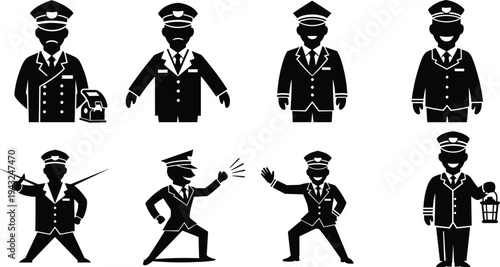 Vector illustration set of business people silhouettes including men and women in different clothing styles standing in various poses