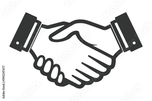 Simple black handshake symbol, representing business agreement and partnership concepts
