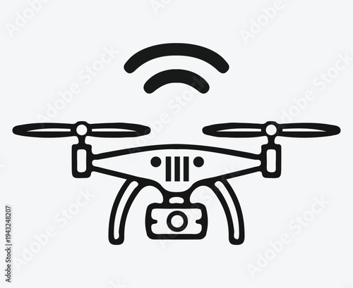 Drone outline icon with Wi Fi signal isolated on white background