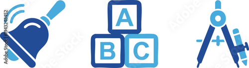 Set of 3 educational icons vector, school symbols