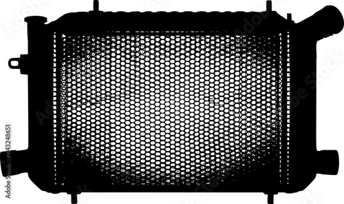 Black silhouette of car radiator isolated on white background
