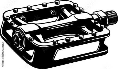 Black bicycle pedal silhouette with bolt isolated on white background
