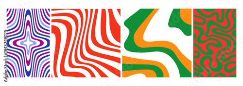 Set of 4 Abstract Wavy Striped and Swirl Pattern Backgrounds Vector Collection for Modern Design, Marketing, and Web Assets