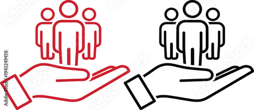 Diverse groups of people supported by hands