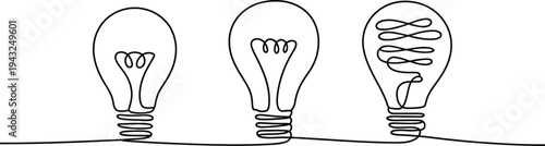 Modern One Line Drawing of Three Connected Light Bulbs in Minimal Style